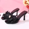 Fashion Mesh Flower Designer High Heels Women 2025 New Open Toe Elegant Sandals Female Black Designer Slingback Shoes Sandalias De Mujer
