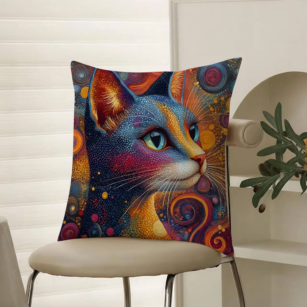 Prints Of The Strange Cats Pillow Case Comfort Sofa Bed Silky Elegant Invisible Zipper Decorative Cushion Cover