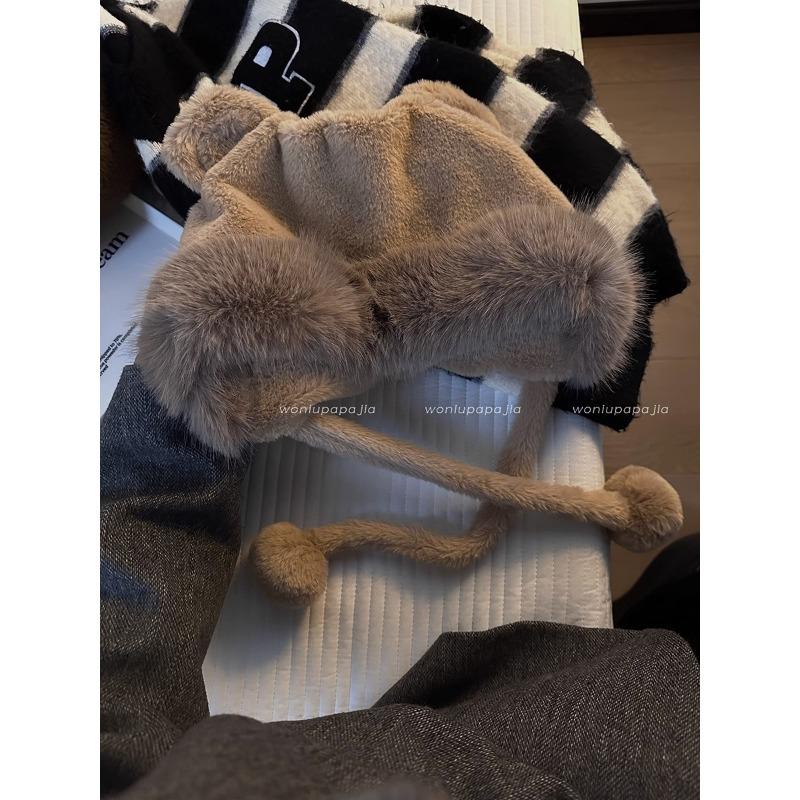 Cute bear ears hat scarf integrated women's winter versatile thickened warm hooded plush scarf tide