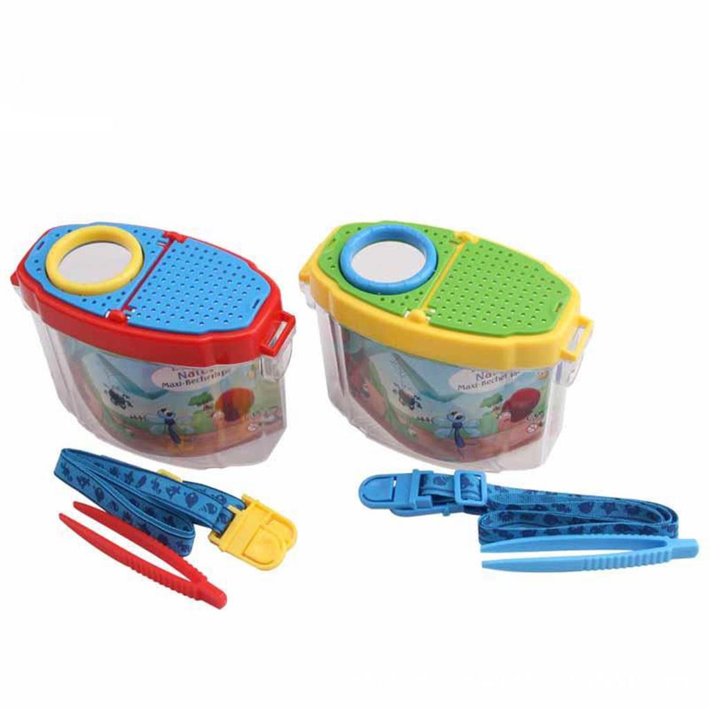 Kids' Outdoor Exploration Set: Insect Observation Box, Magnifying Glass, and Fishing Net.