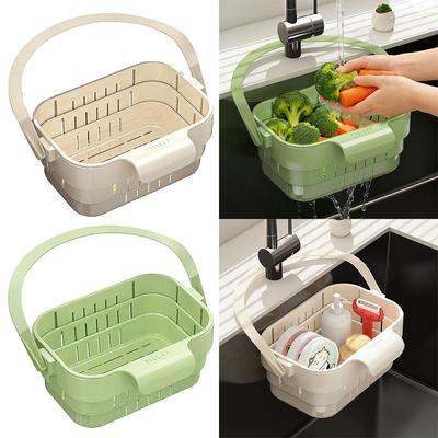New Retractable Kitchen Drain Basket Rotating Design Quick Draining Fruit Washer Bowl Durable Fruit Vegetable Washer Kitchen Use