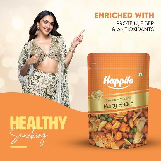 Gustare Happilo Premium International pentru petreceri 90g, arahide, mazăre verde, fasole lată, servită la petreceri, reuniuni de familie sau ca o gustare convenabilă