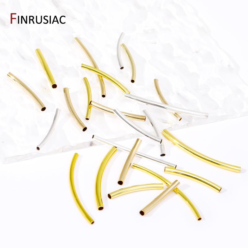 14/18k Gold Plated Brass Smooth Long Curve Tube Spacer Beads,20/30mm Tube Beads Connectors For DIY Jewelry Making Accessories