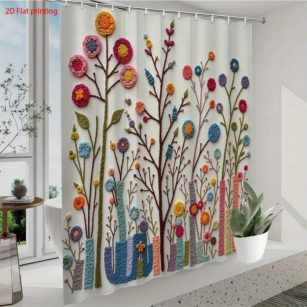 Bunte Handgehäkelte Blumen Duschvorhang Blumenstoff Badezimmer Dekoration Mit Haken Für Badewanne Fenster Wand Ganzjährig
