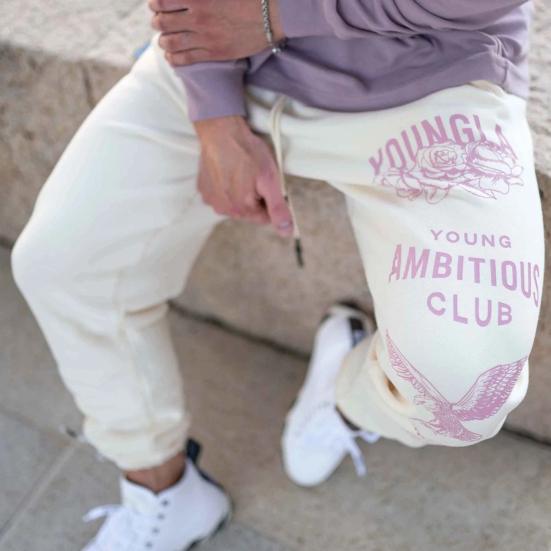Men Sport Pants Drawstring Elastic Waist with Pockets Printing Joggers Loose Ankle-banded Solid