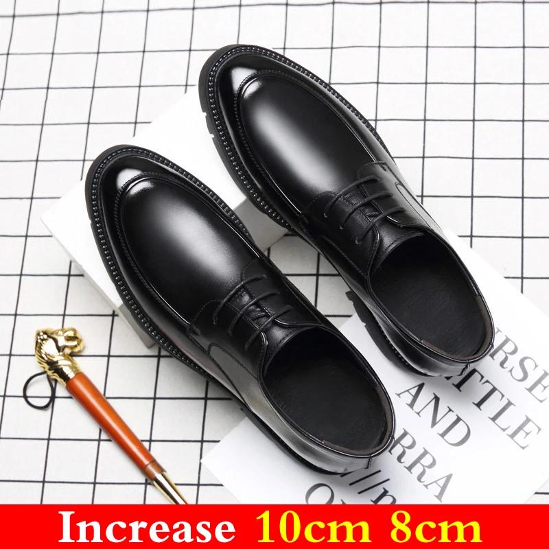 Fashion Brand Genuine Leather Sneakers Men Elevator Shoes Platform Heels 8/10cm Height Increase Heightening Shoes Man Dress Shoes