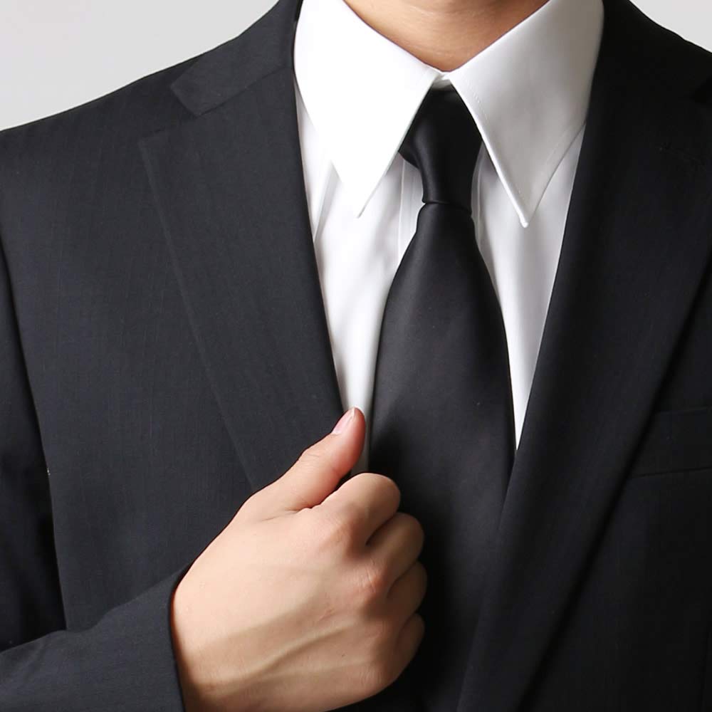 [atelier365] Men's Formal Necktie, Black, for Weddings, Funerals, and Other Ceremonies. Made in Japan. Blade width: approx. 8.5cm (FREE size)