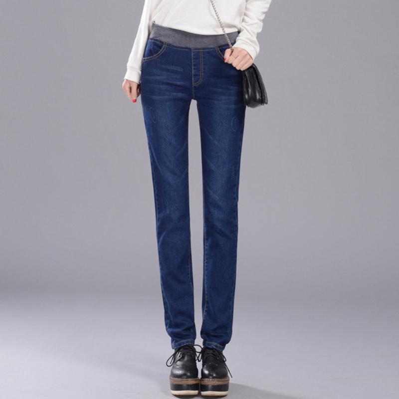Jarní a podzimní džíny s vysokým pasem, dámské skinny kalhoty a nadměrné džínové kalhoty s volným pasem pro baculaté dívky