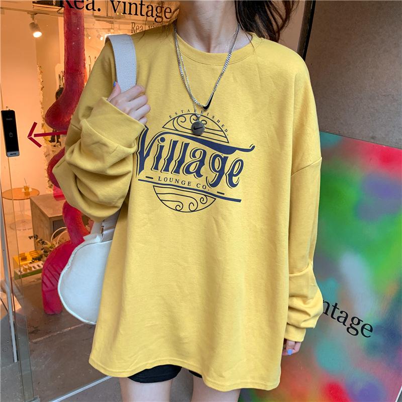 Cotton Mid-length Versatile Loose Round Neck Sweatshirt for Women In Autumn and Winter Thin Top Base Shirt Long Sleeve T-shirt for Women