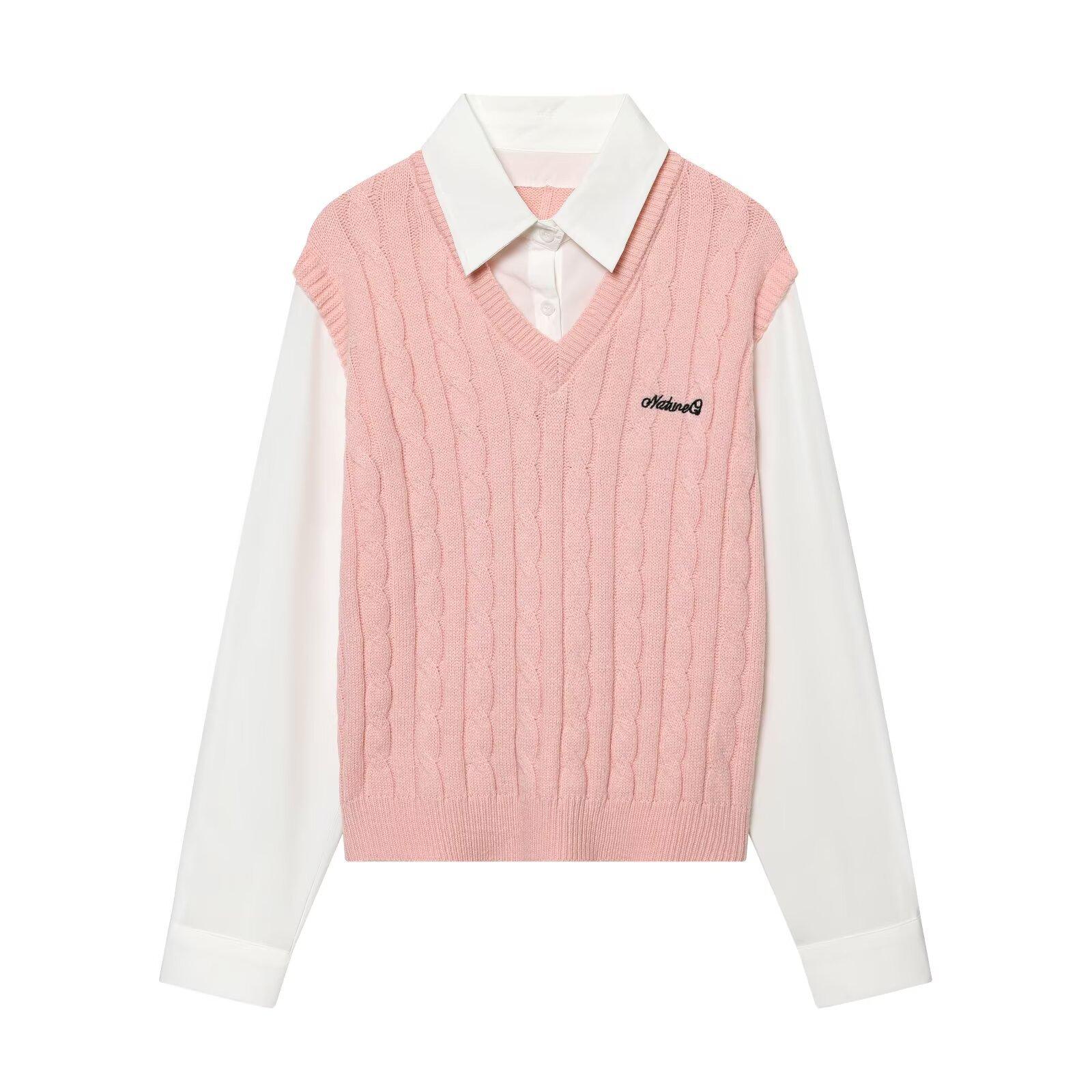 European and American style, new women s clothing, foreign style, fashionable and fashionable, letter embroidered splicing top S