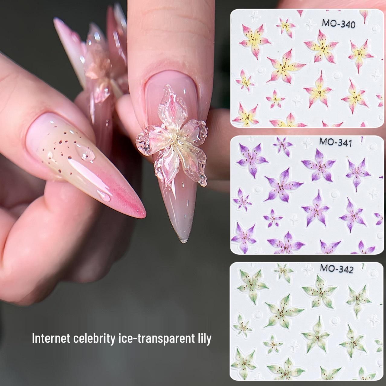 

Lily Lotus Embossed Nail Stickers - Xiaohongshu s Summer Ice Flower Design