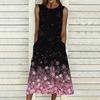 Women Plus Size Sleeveless Round Neck Dress Charming Floral Pattern Loose Mid Calf Gown