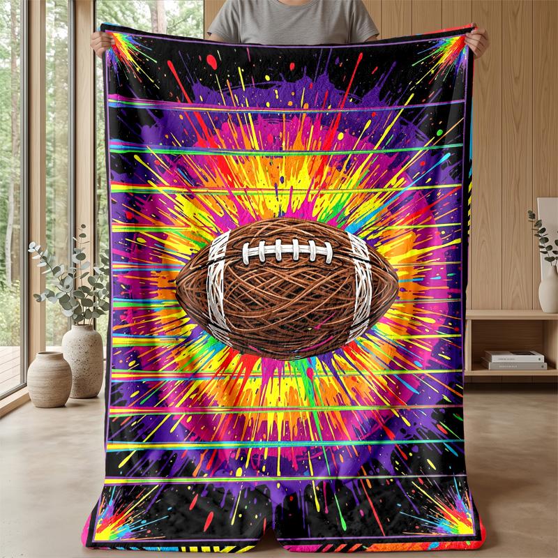 Vibrant Football Artwork Theme blanket Lightweight Warm Flannel Blanket Decorative Throw Blanket for Home Decoration