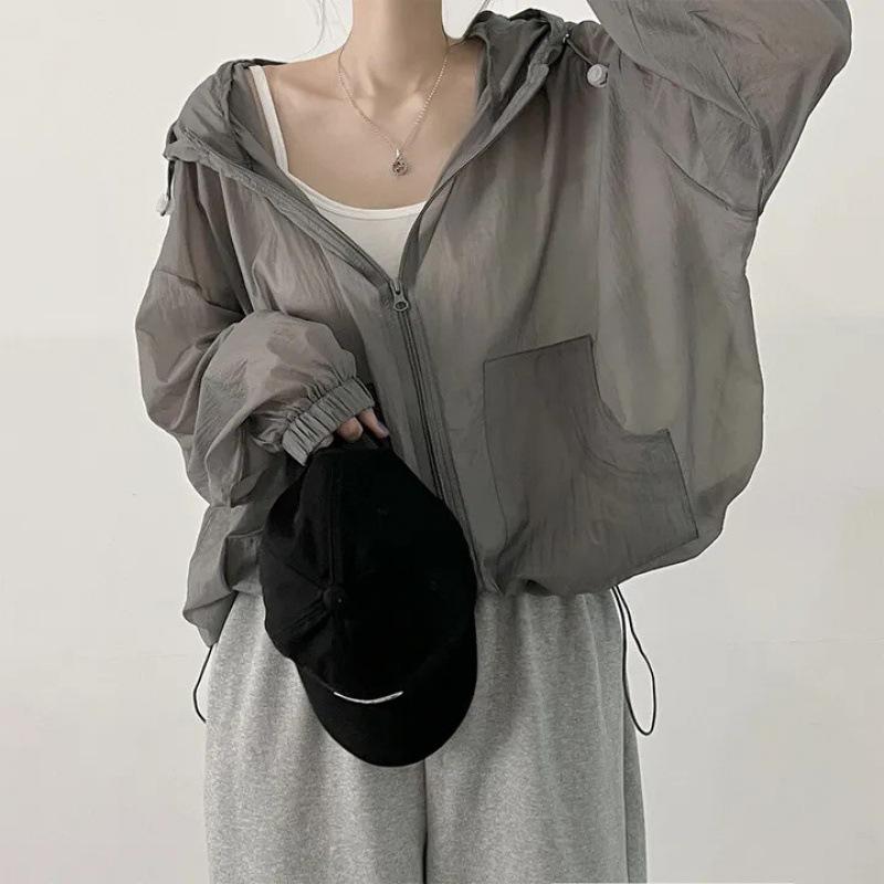 

Women s Spring/Summer Breathable UV-Protective Hooded Lightweight Jacket: Korean-Style Outdoor Fishing Sun Protection Jacket 3XL темно-сірий