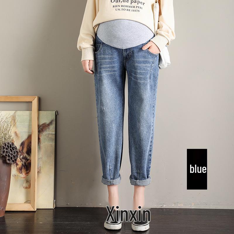 

Xi Guizi 2022 Autumn Maternity Harem Jeans with Abdominal Support XXL синий