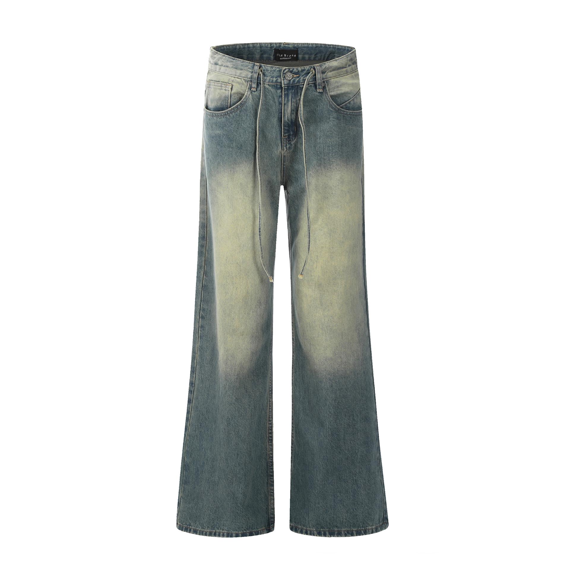 Yongfang Unisex Retro Gradient Blue Straight-Leg Wide Jeans S