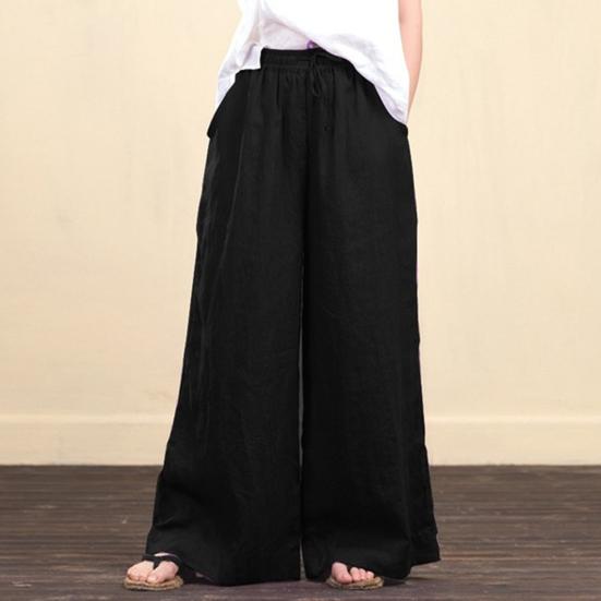Women Pants Mid Waist Loose Fit Solid Color Wide Leg Lady Trousers for Daily Wear