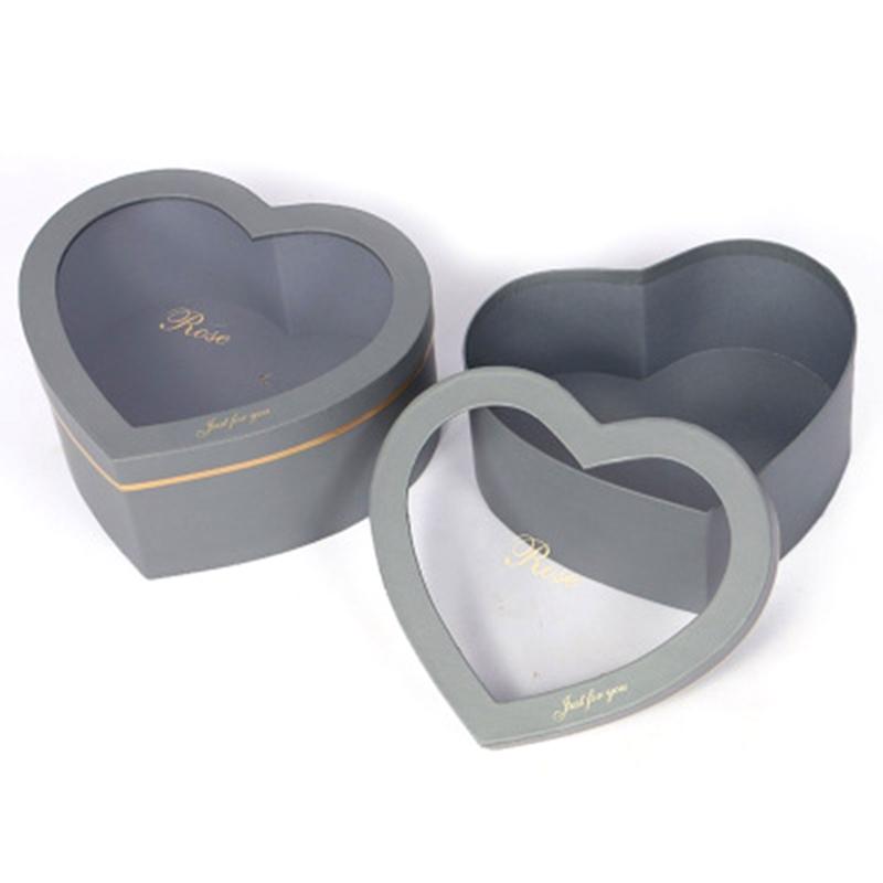 2pcs  Creative Flower Box Heart Shaped Hot Stamping Paper Florist Packaging Rose Gift Case for Anniversary Party Dropshipping