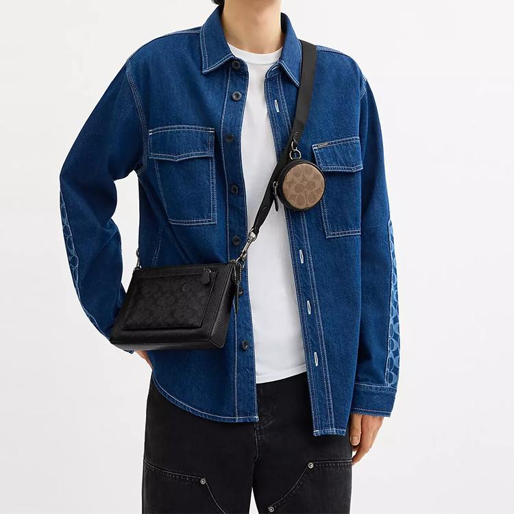 Coach Holden 26 Monogram Logo Embossed Pendant Fabric And Leather Shoulder Crossbody Bag Medium Men bags Brown Black CW372-QBXAJ