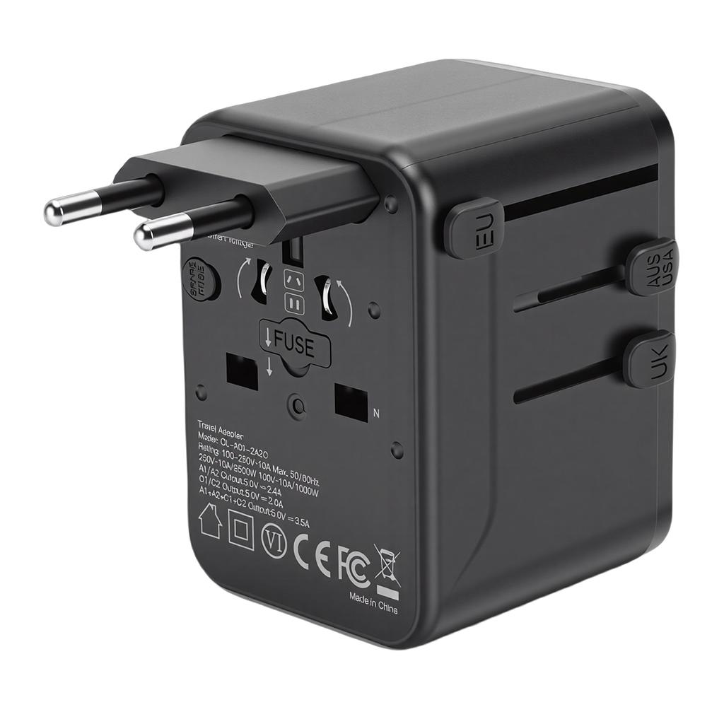 Universal Travel Adapter 2500W 10A 2 USB 2 Type C Port International Power Adapter Worldwide Charger for Business Trip