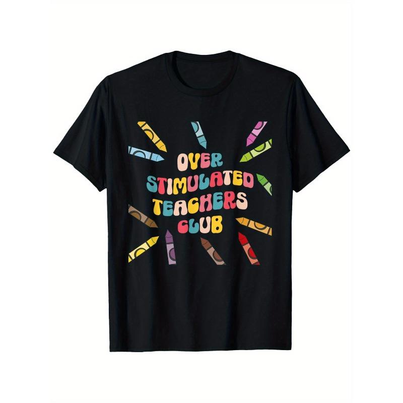 

European Size Groovy Overstimulated Teachers Club Funny Trendy Teacher T-Shirt, Small, Loose style new unisex short-sleeved T-shirt, casual S чёрный