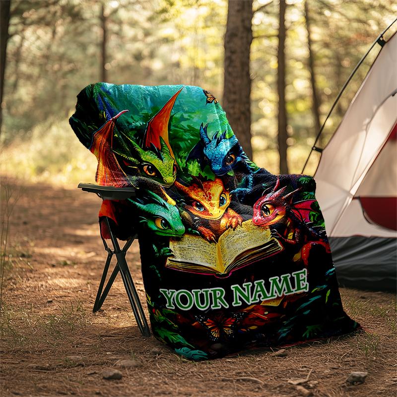 1PC Custom Name Dragons Together Outdooor Flannel Blankets Patterns Throw Blanket All-Season Soft Gift for Couch, Bed, Camping Gifts