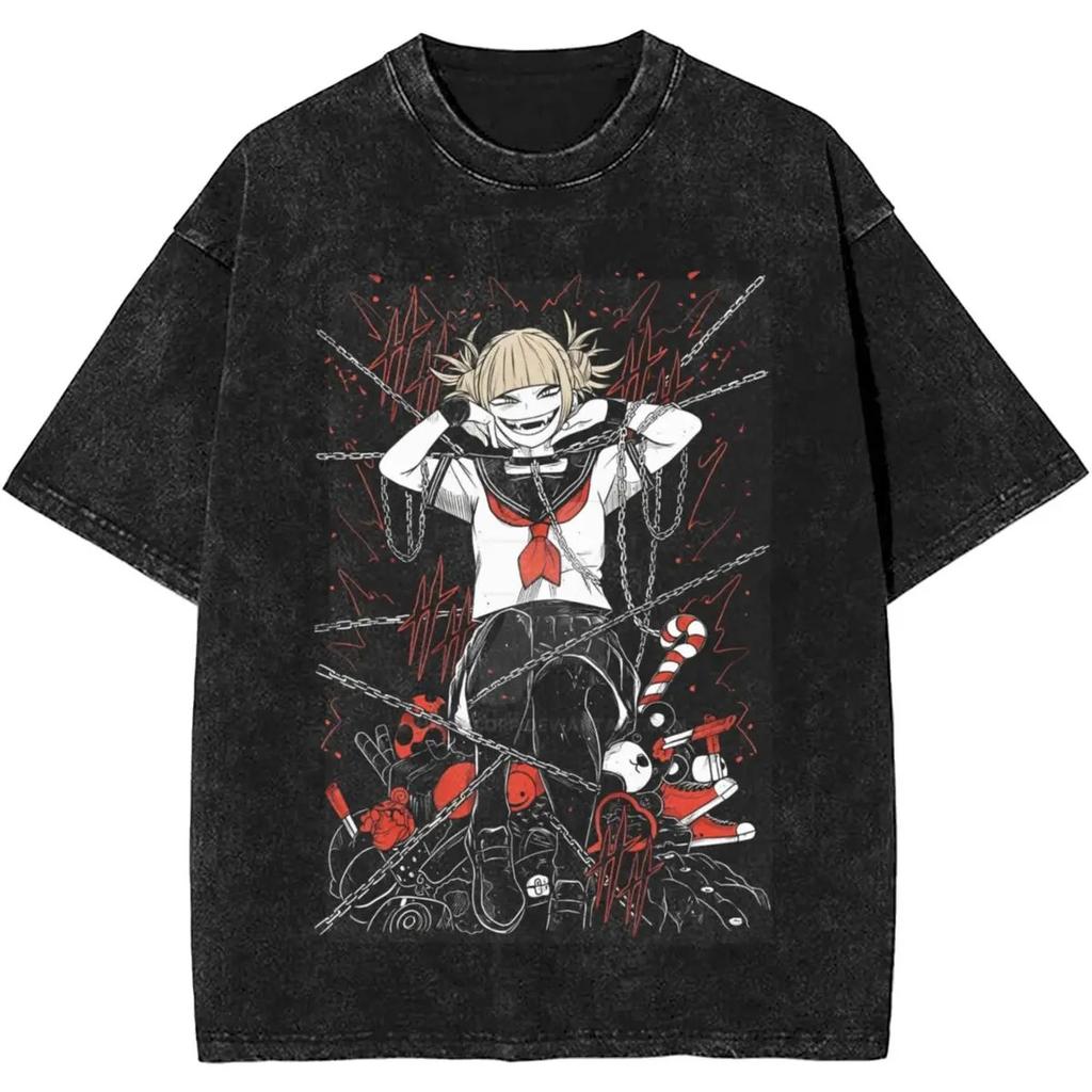 My Hero Academia Himiko Toga Vintage Spłowiony Oversize'owy T-shirt | Unisex Anime Streetwear Tee