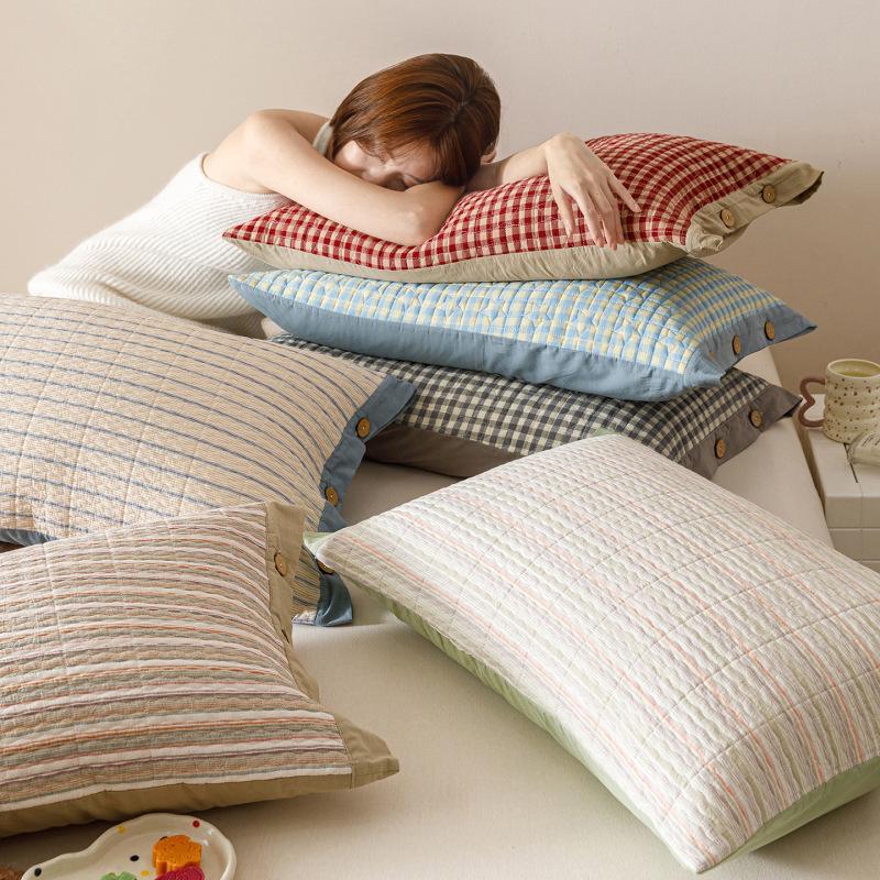 Class A Pure Cotton Quilted Pillowcase Set - Thick, All-Cotton Buttoned Covers (48x74 cm)