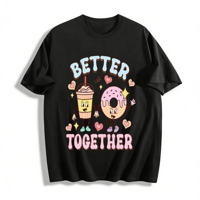 Better Together Coffee Donut Print Casual Couple Tops Pure Cotton T-shirt