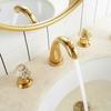 Tuqiu Basin Faucet Gold Bathroom Sink Faucet 3 Hole Widespread Basin Mixer Hot And Cold Brass amd Crystal Water Tap New