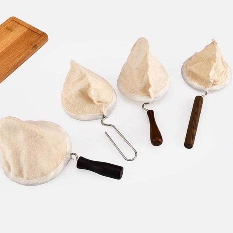 3pcs Washable Cloth Coffee Filter Pouches Coffee Sock Strainer with Wooden Handle Multi Size Brewing Accessories