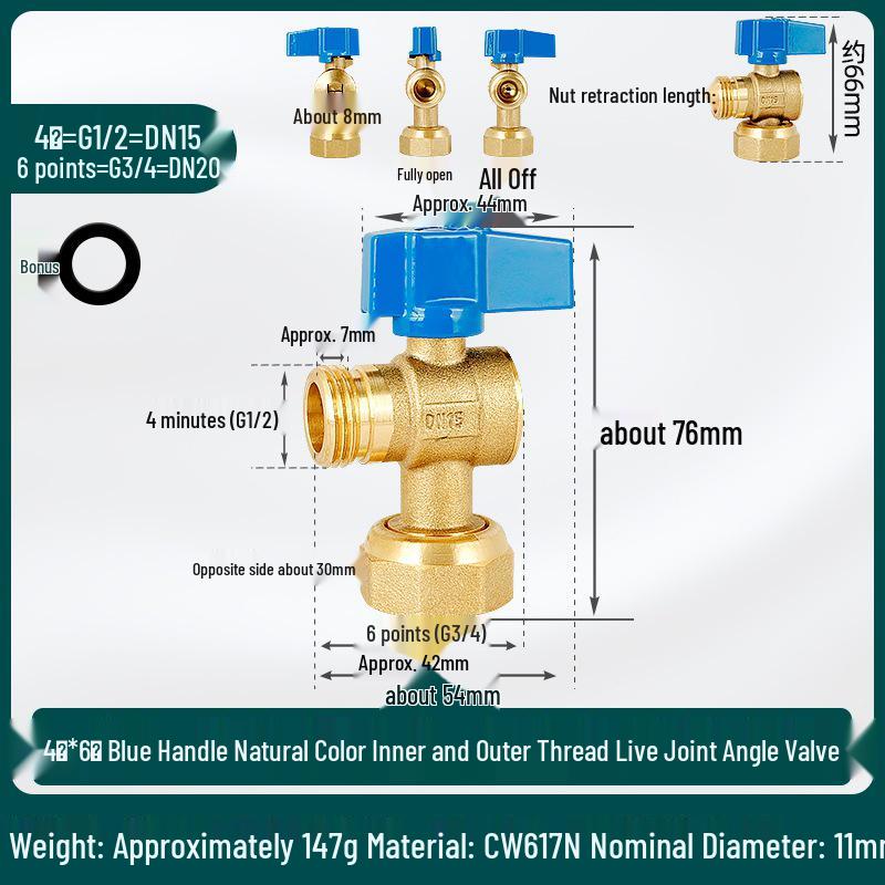 All-Copper 4-Point Universal Angle Valve for Water Heaters & 6-Point Toilet Inlet Valve