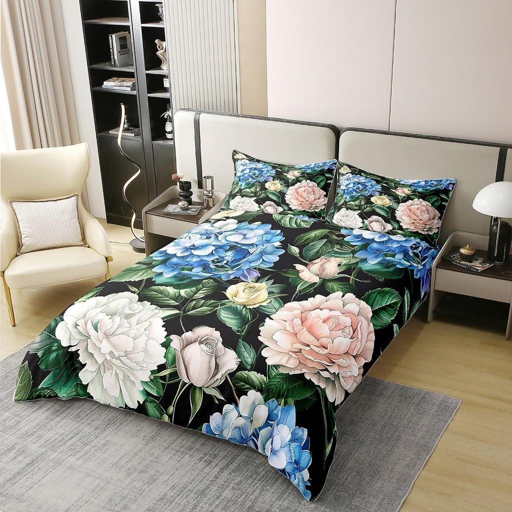 Botanical Floral Duvet Cover Queen King Size Floral Quilt Cover Bedding Set Teen Adult Room Decor Nature Theme 3 Piece Set