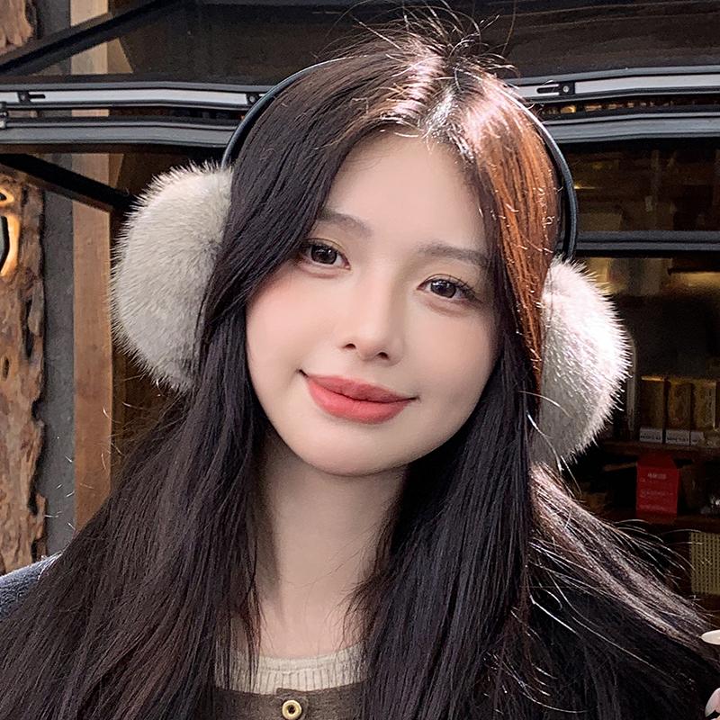 New Winter Luxury Women Warm Real Natural Mink Fur Earmuff Outdoor Fashion Mink Fur Earmuffs Girl Winter Ear Protection