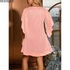 MODIQUE 2025 Summer New Ladies Sexy Elegant Deep V-Neck X-Line Sequin Mesh Cape Sleeve Short Dress