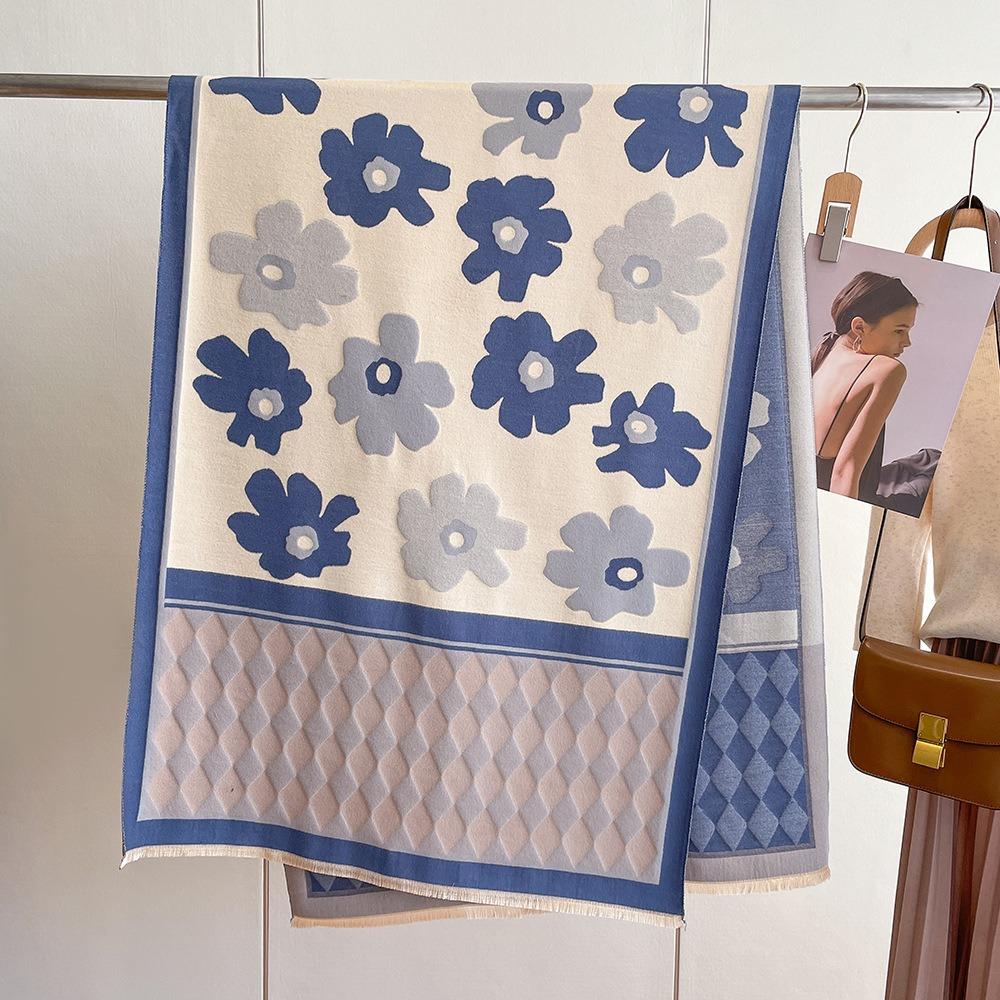 Flower Winter Cashmere Shawl Lightweight Floral Print Scarf Fashion Plaid Knitted Scarf  Unisex