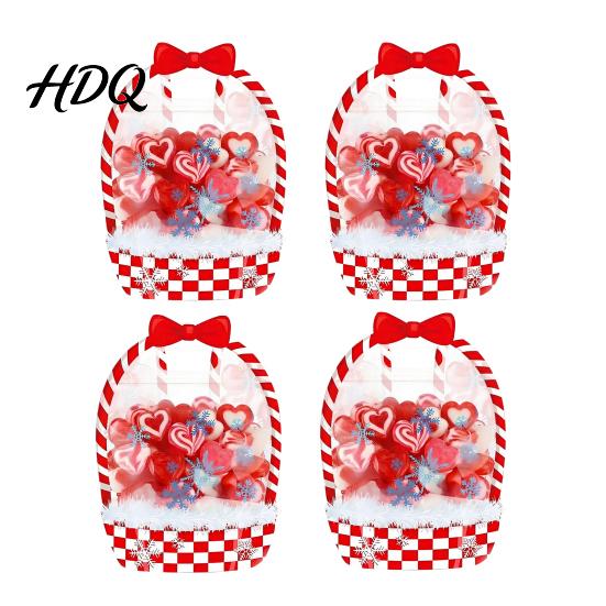 Candy Bag Set 2/4/6Pcs Clear Gift for Halloween Christmas Goodie Treat Bags Transparent Window Pouches with Handle Resealable Sealed Pouch