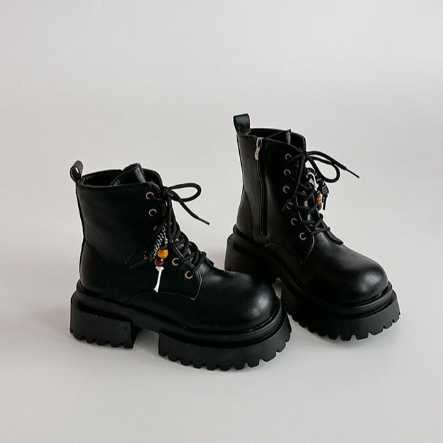 British Style Women's High-heeled Martin Boots Autumn and Winter French Thick-soled Heightened and Thin Lace-up Zipper Knight Fashion Boots