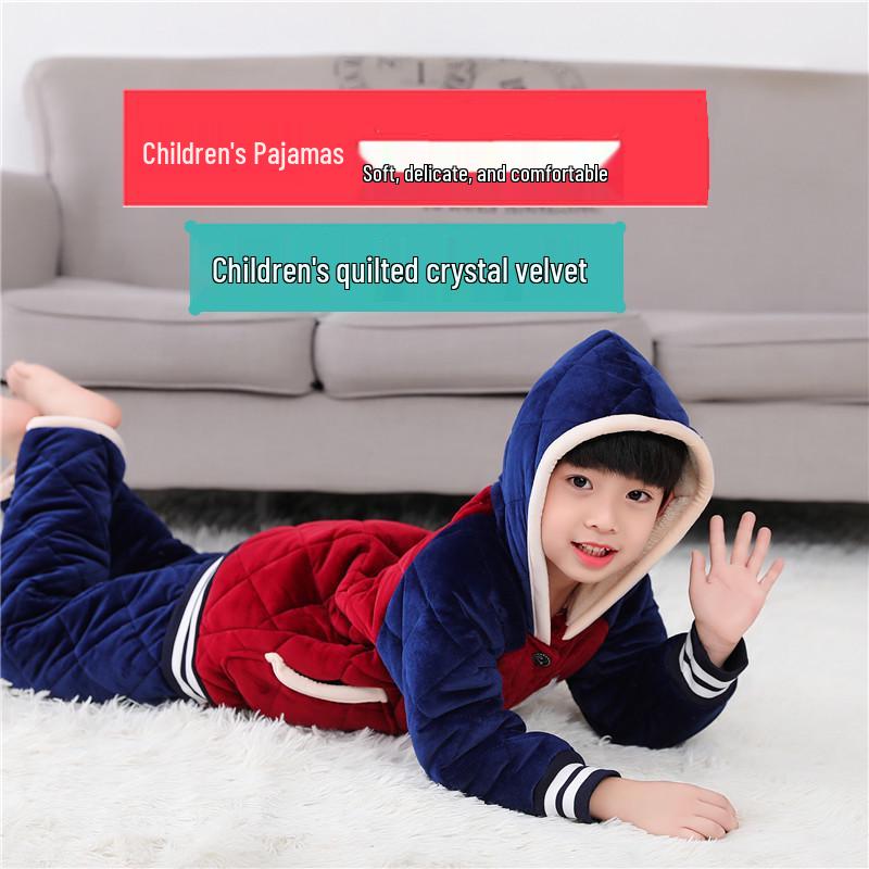 Dětské útulné pyžamo z křišťálového sametu - Silná prošívaná sada z korálového fleecu pro podzim a zimu