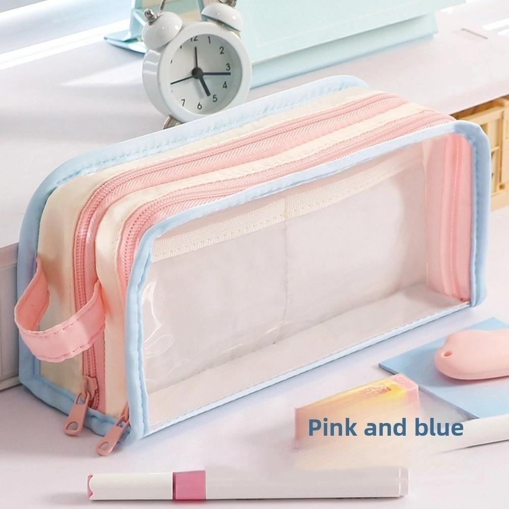 Mehrschichtige koreanische PVC-Schreibwarentasche Desktop-Aufbewahrung Ins Stiftetasche Student