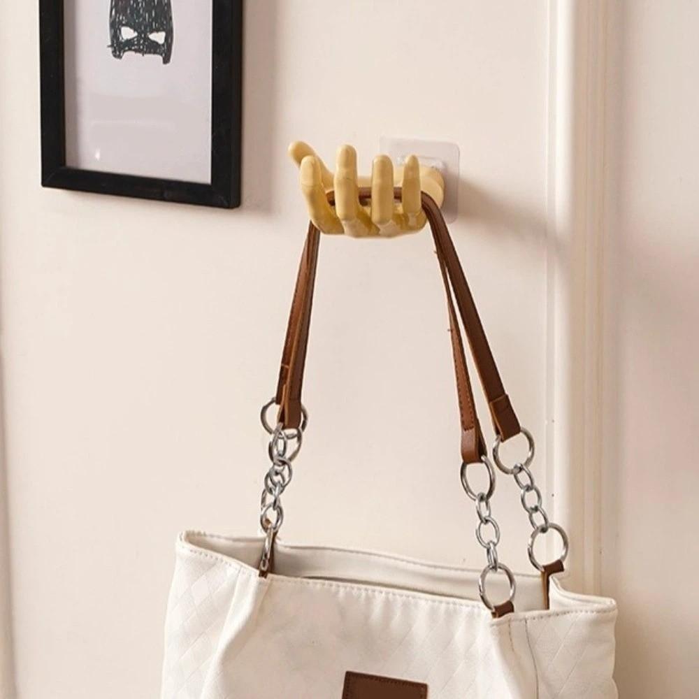 Multi-function Easy To Install Wall Mounted Storage Rack Seamless Sturdy Bathroom Shelf Creative Hand Shape Hook Door