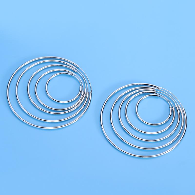 Sterling Silver Women's Temperament Korean Simple Versatile Oversized Circle Earrings Student Earrings Pendant