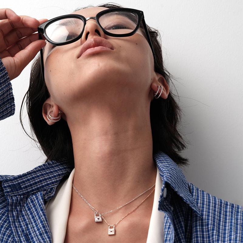 APM Monaco necklace MORSE CODE Series [Romantic Confession] FUN CRAZY LOVE Mini Stone-Inlaid Love Silver Love Lock Necklace F (One Size) Endless Love