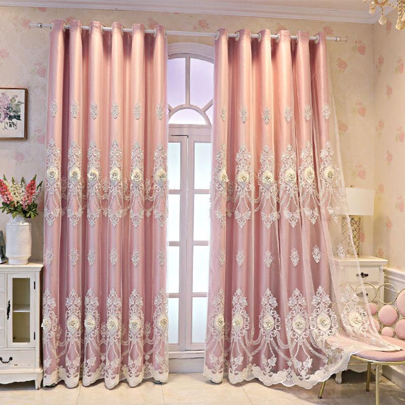 Curtain European Style Double-layer Thickened Curtain Shading Yarn Living Room Bedroom Home Embroidered Double-opening Sunshade Curtain Rod