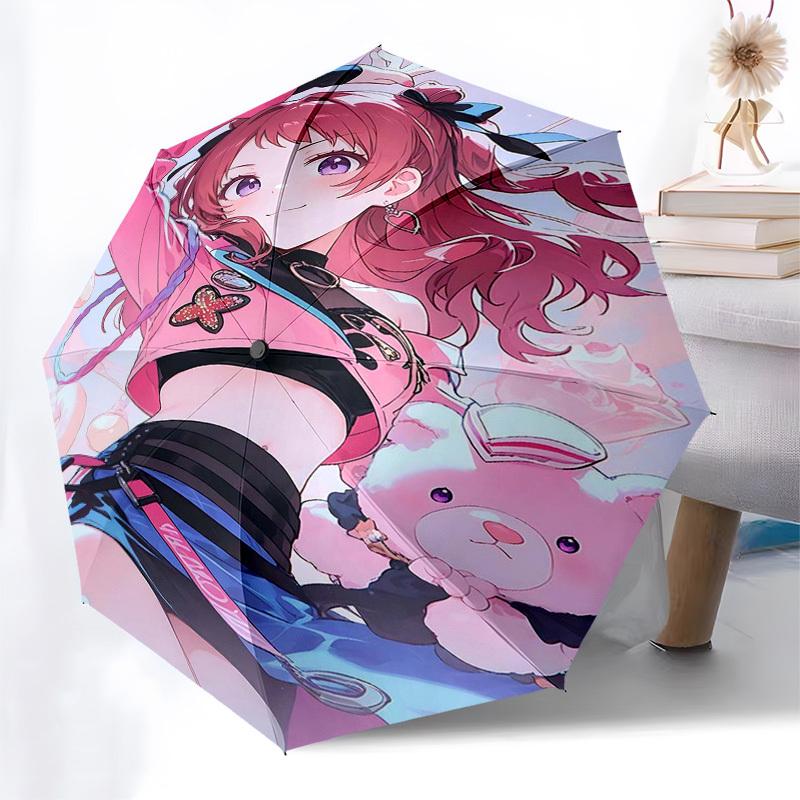 

1pc Pink Bunny Ears Raincoat with Heart-Shaped Umbrella - Automatic Opening, Foldable Design, 8-Bone Iron Frame, Outdoor Umbrella, Festival Gift for F