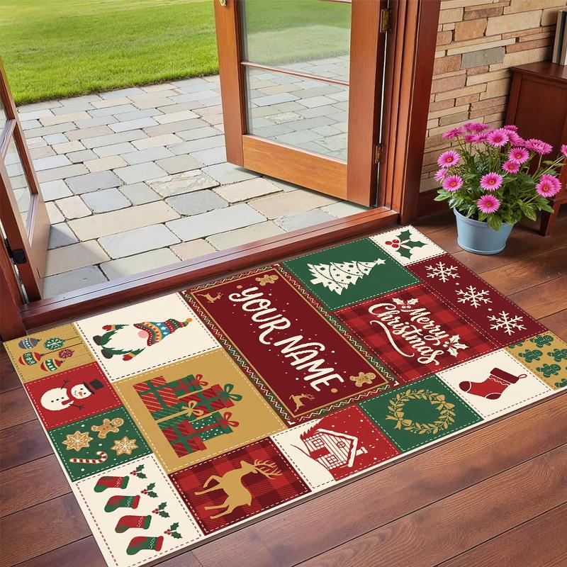 Christmas Custom Name Printed Square Area Rug Soft Non Slip Floor Carpet For Bedroom Holiday Gift