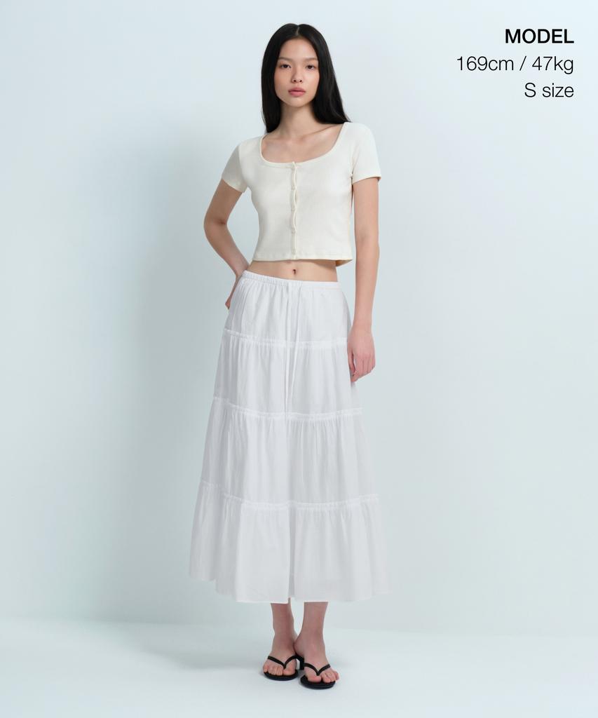 MUSINSA STANDARD WOMAN Women'S Slim Crop Square Neck Button T-Shirt [Cream]