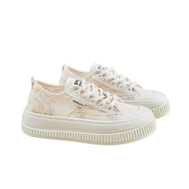 2025 neue dicksohlige weichsohlige Schnür-Sommer-Freizeit-Board-Schuhe Leinenschuhe Damenschuhe Fischer-weiße Schuhe