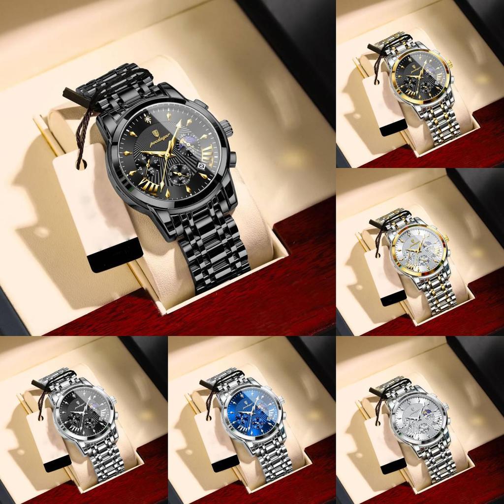 Swiss Mens Watch With Luminous Dial Moon Phase Chronograph For Sports And Casual Wear