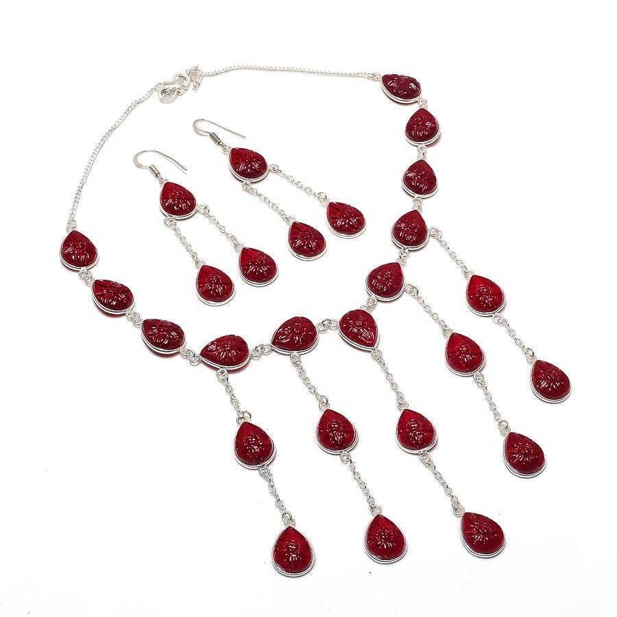 Kashmir Red Ruby(Simulated) Gemstone 925 Sterling Silver Jewelry Necklace 18  ASN-6069